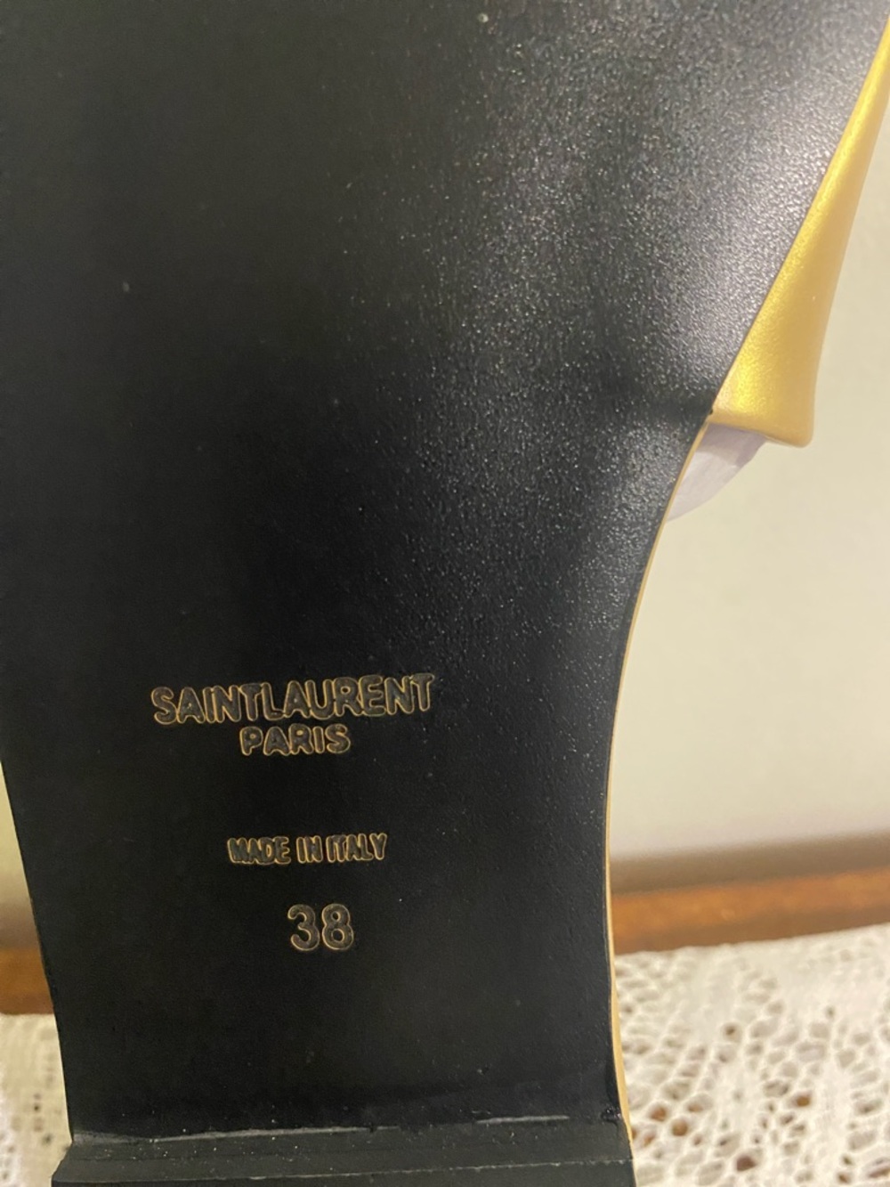 Saint Laurent Metallic Gold YSL Logo Slide Sandal - Women - Picture 9 of 10